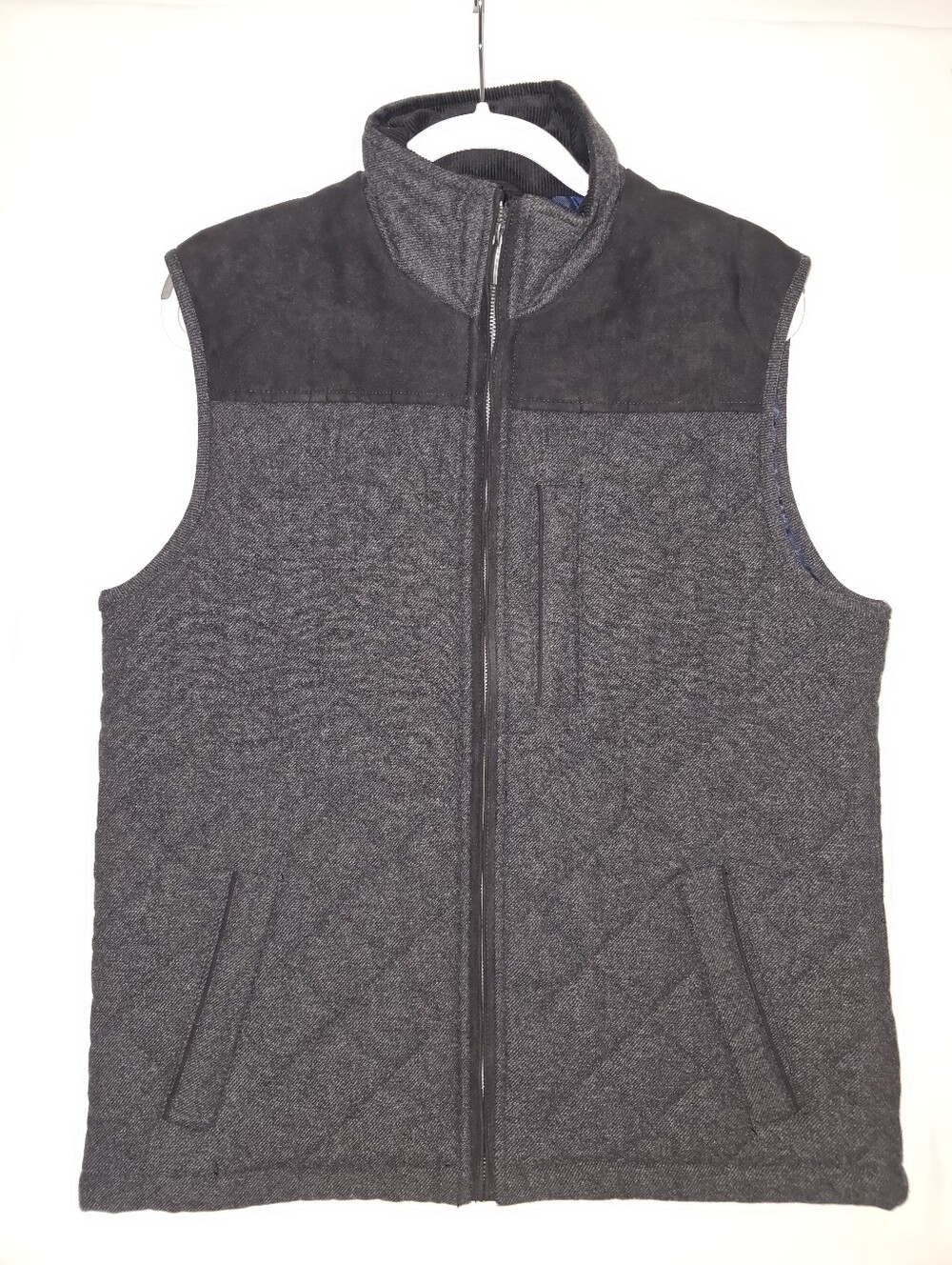 Pronto Uomo Gray Quilted Wool Blend Vest with Contrast Yoke